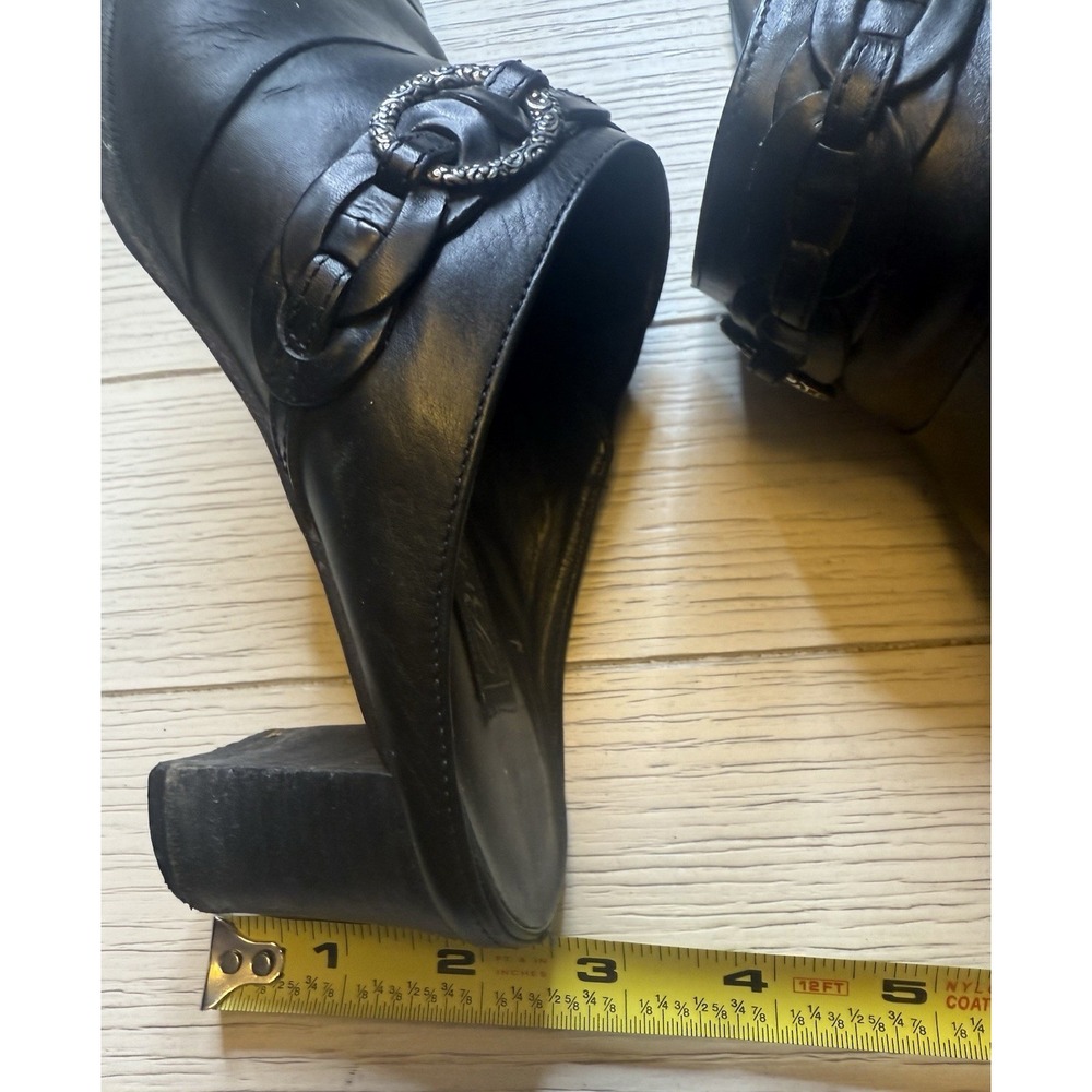 Brighton Heeled Tamia Booties Mules Slides Black Leather Silver Buckle 2" Heel 8 - Picture 8 of 8